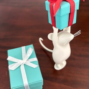 Tiffany & Co. White Mouse Figurine Holding Tiffany Gift Boxes with Bows